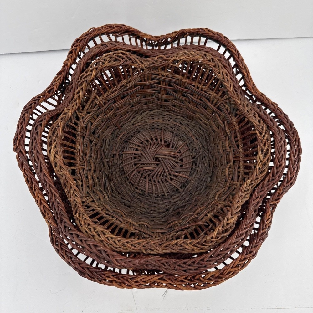 Vintage Set of 3 Wicker Nesting Baskets Handwoven Rattan Boho‎ Farmhouse